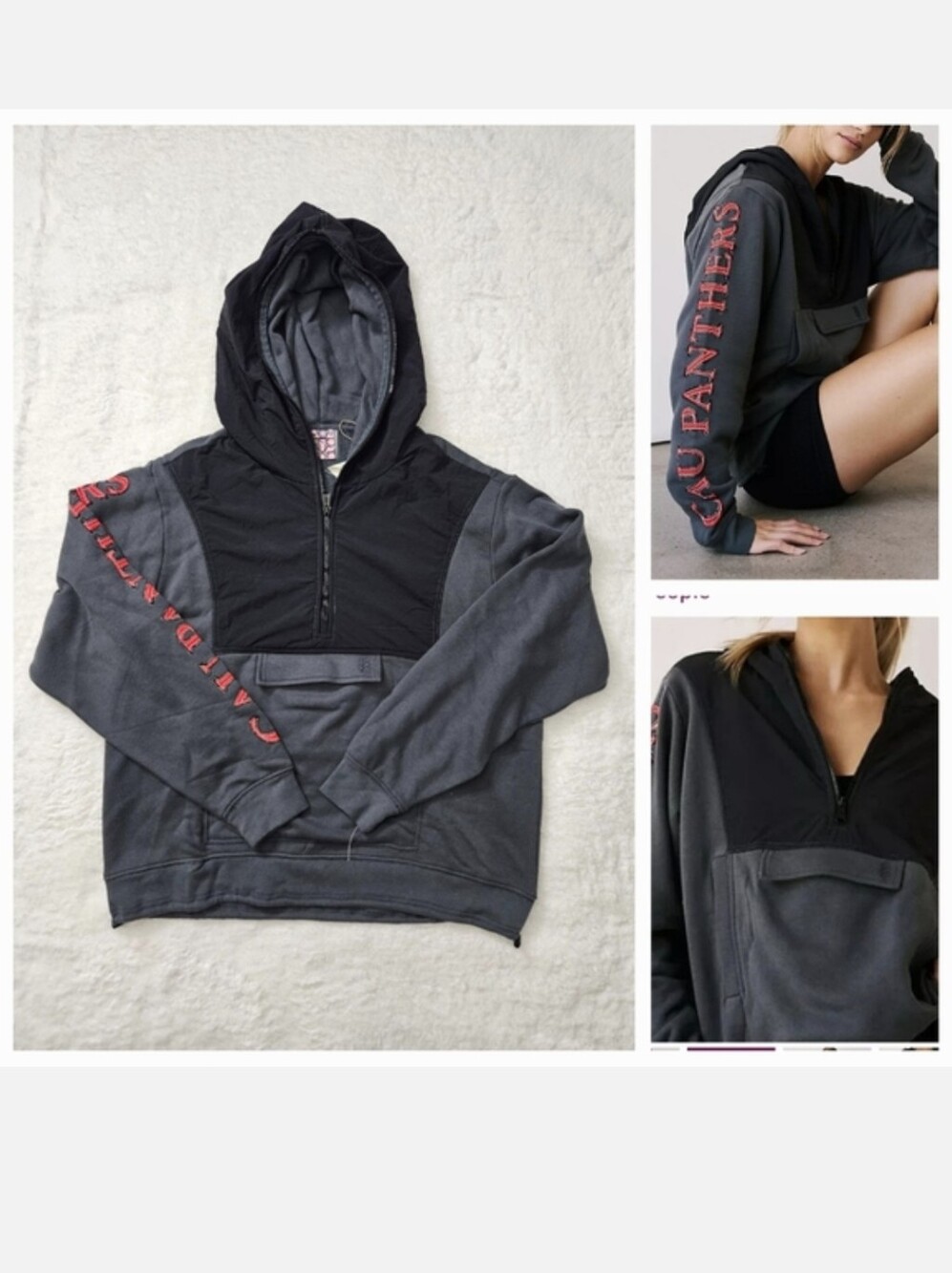 Free People Movement HBCU CAU Panthers Gray Hoodie Quarter Zip Pull Over Size XS